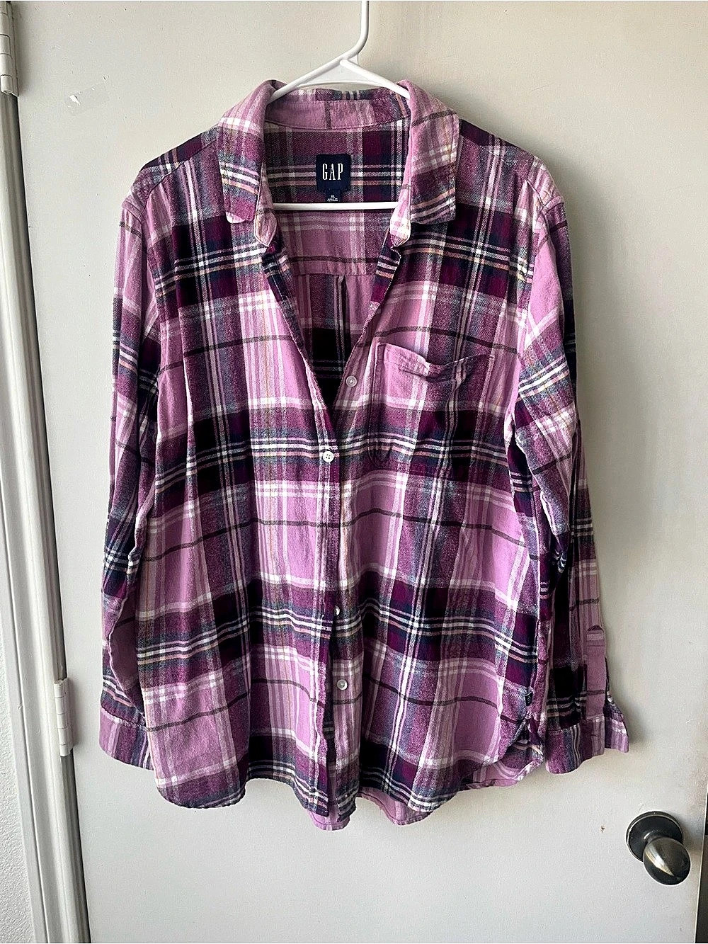 GAP Plaid Flannel Boyfriend Shirt Pink & Purple XL
